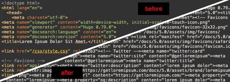 Code minify, before and after