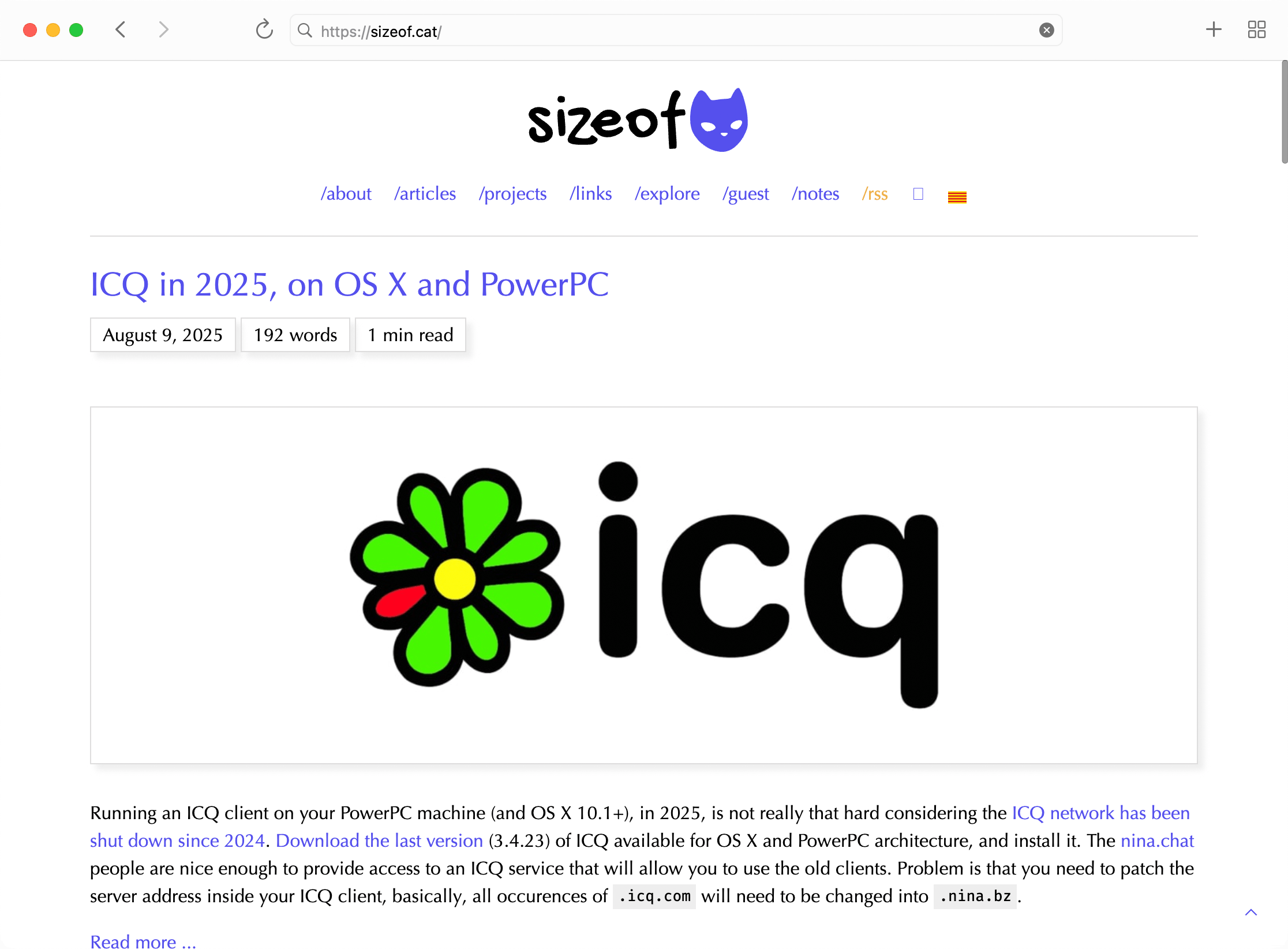 sizeof.cat on Ladybird web browser